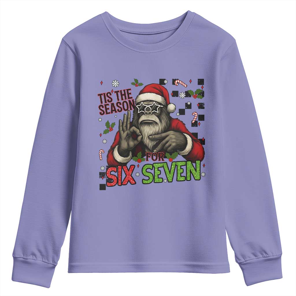 Funny Bigfoot Santa Tis The Season For Six Seven Meme Youth Sweatshirt Christmas Gift - Wonder Print Shop