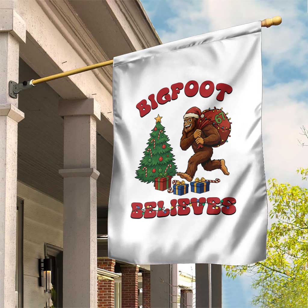 Funny Bigfoot Santa Believes Six Seven Meme Garden Flag Trendy Gen Z Xmas Gift - Wonder Print Shop