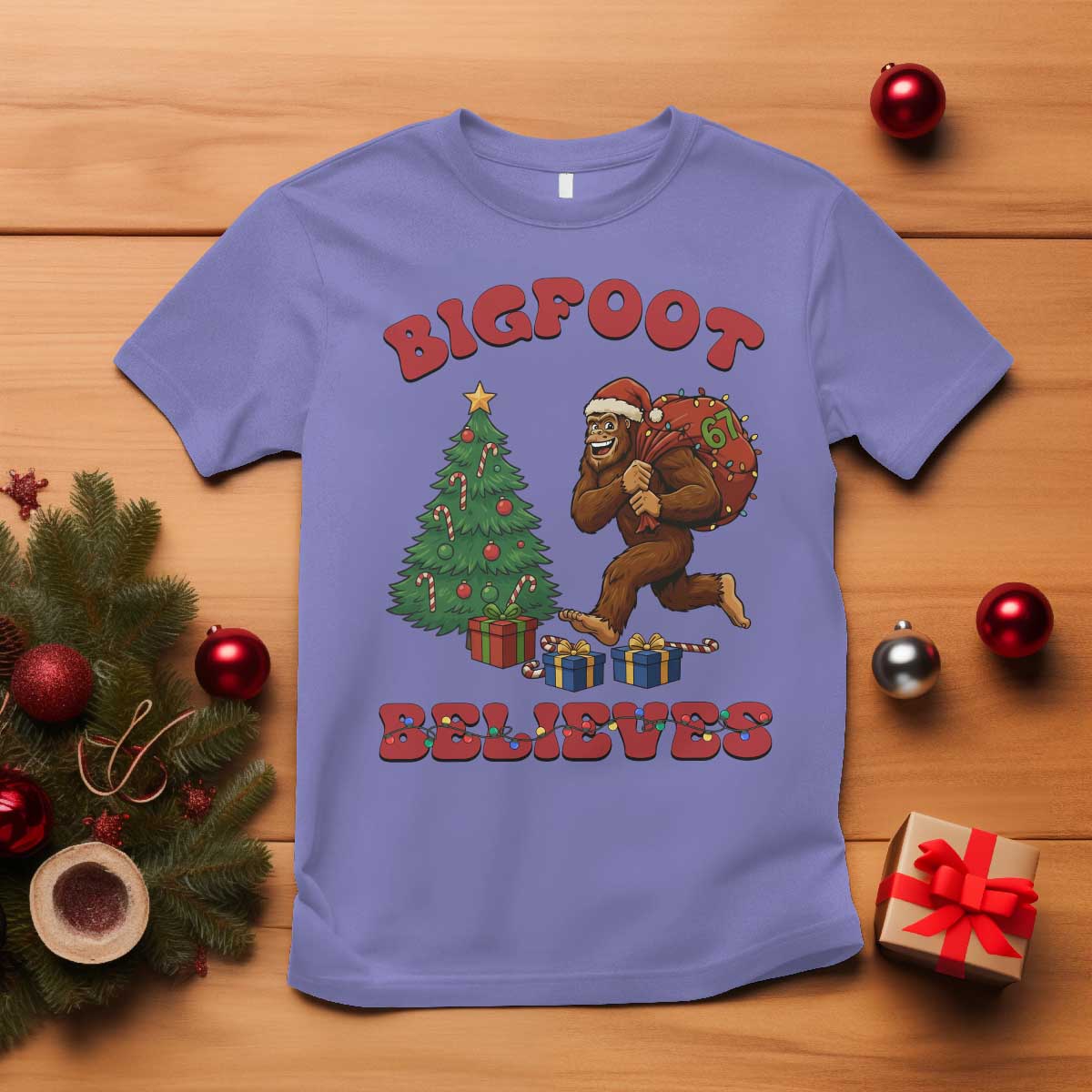 Funny Bigfoot Santa Believes Six Seven Meme T Shirt Trendy Gen Z Xmas Gift - Wonder Print Shop
