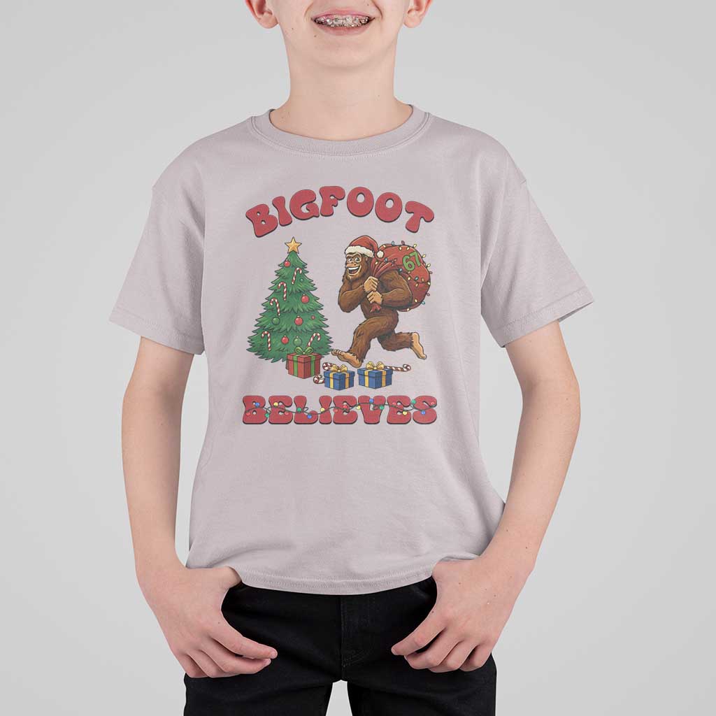 Funny Bigfoot Santa Believes Six Seven Meme T Shirt For Kid Trendy Gen Z Xmas Gift - Wonder Print Shop