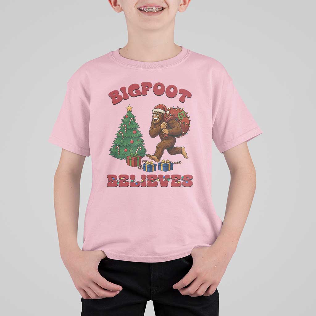 Funny Bigfoot Santa Believes Six Seven Meme T Shirt For Kid Trendy Gen Z Xmas Gift - Wonder Print Shop