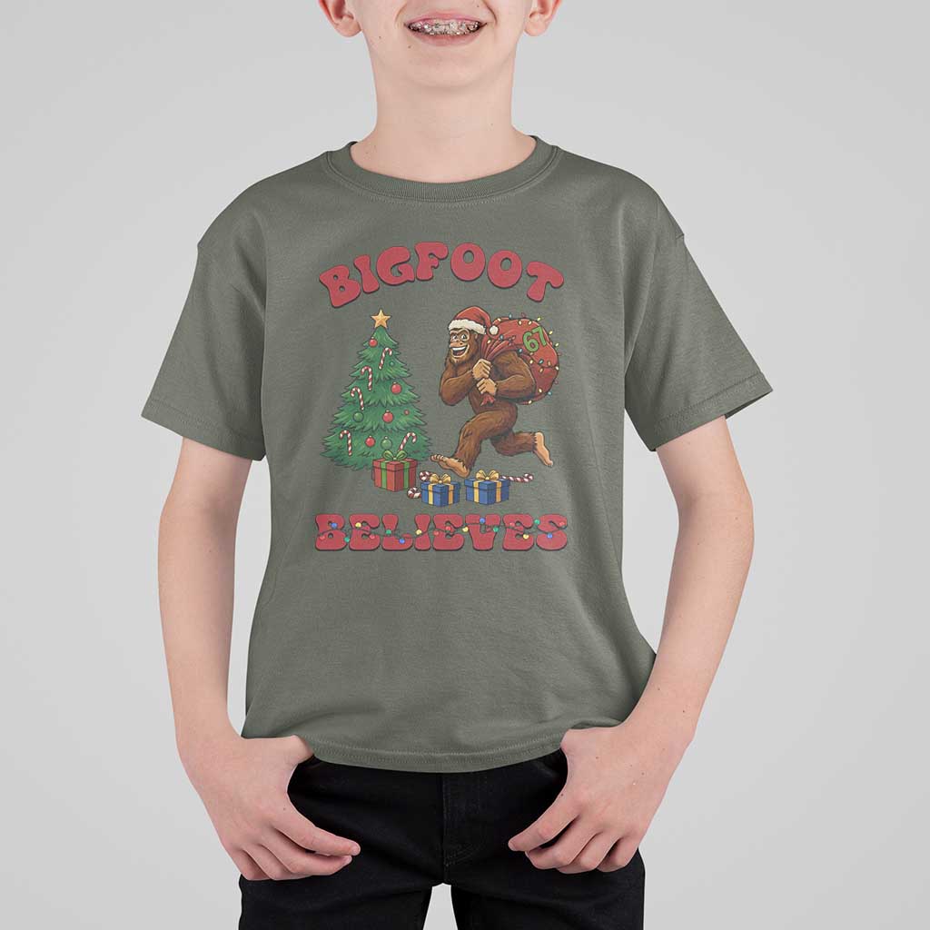 Funny Bigfoot Santa Believes Six Seven Meme T Shirt For Kid Trendy Gen Z Xmas Gift - Wonder Print Shop