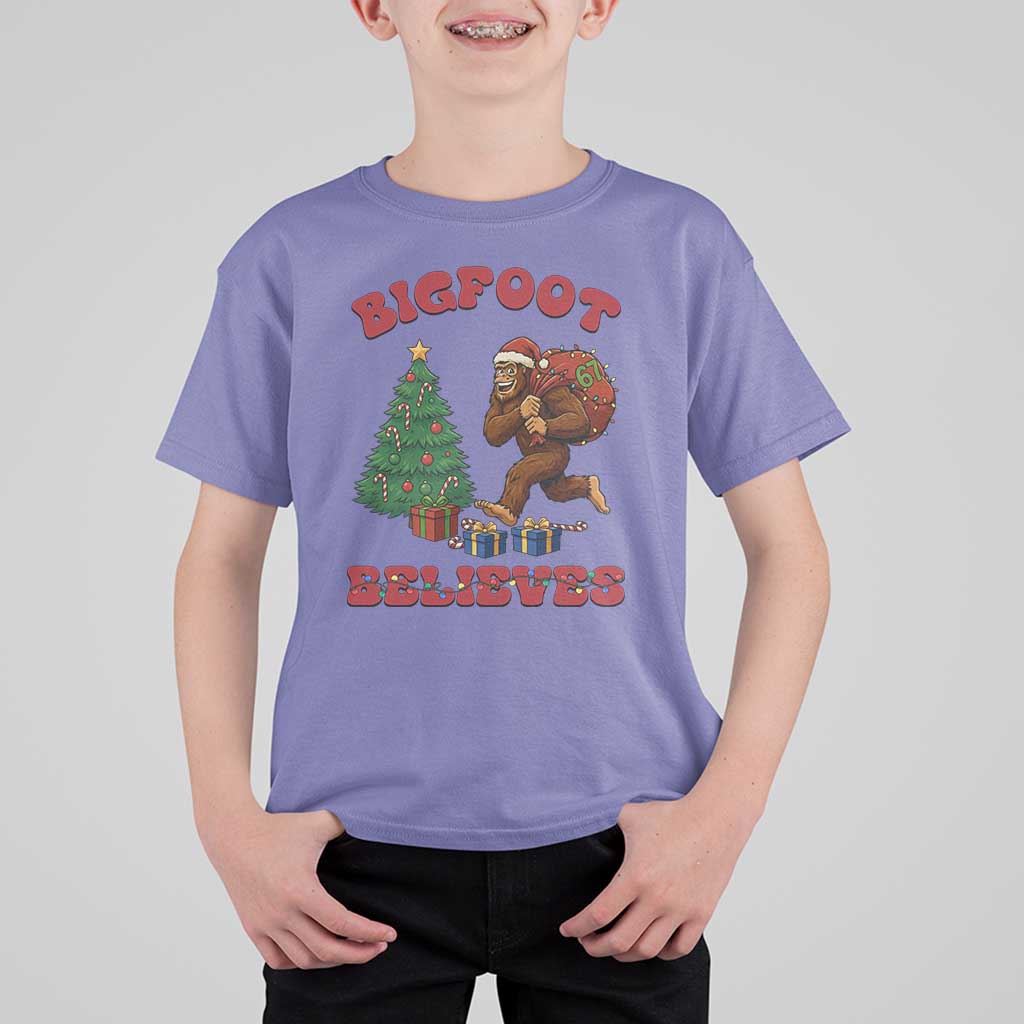 Funny Bigfoot Santa Believes Six Seven Meme T Shirt For Kid Trendy Gen Z Xmas Gift - Wonder Print Shop