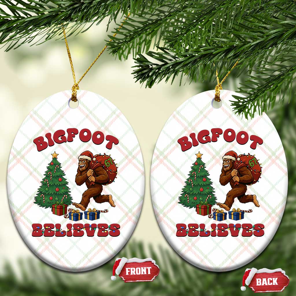 Funny Bigfoot Santa Believes Six Seven Meme Ceramic Ornament Trendy Gen Z Xmas Gift - Wonder Print Shop