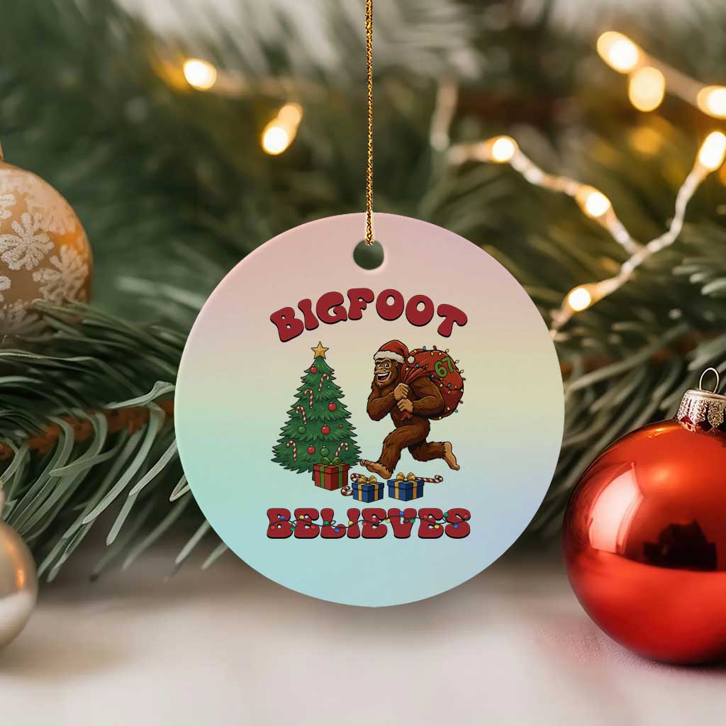 Funny Bigfoot Santa Believes Six Seven Meme Ceramic Ornament Trendy Gen Z Xmas Gift - Wonder Print Shop