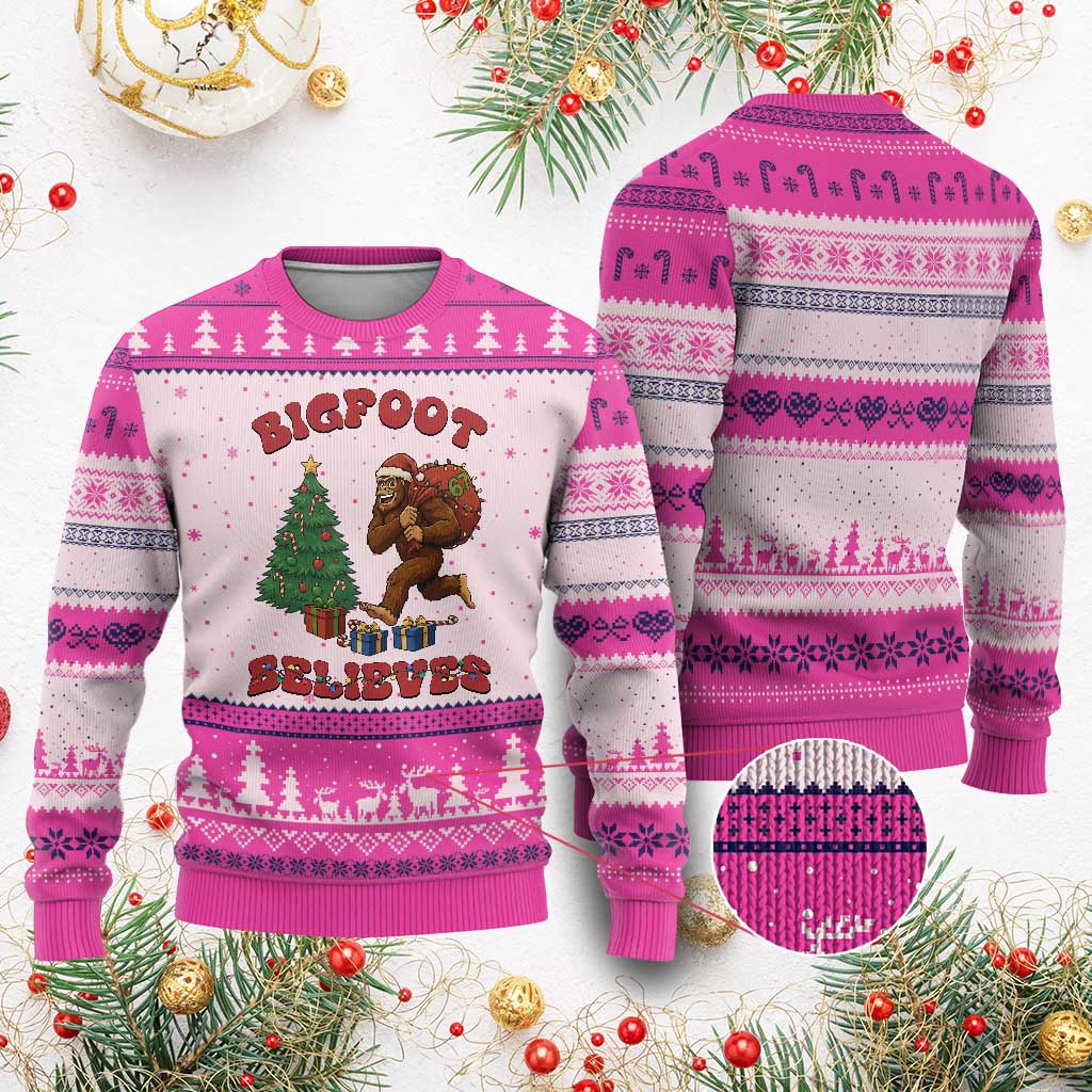 Funny Bigfoot Santa Believes Six Seven Meme Ugly Christmas Sweater Trendy Gen Z Xmas Gift - Wonder Print Shop