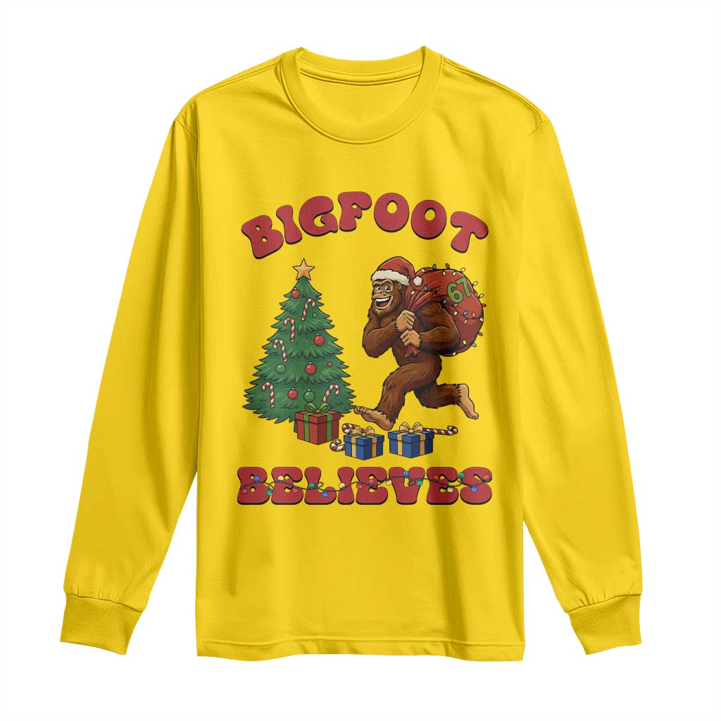 Funny Bigfoot Santa Believes Six Seven Meme Long Sleeve Shirt Trendy Gen Z Xmas Gift - Wonder Print Shop