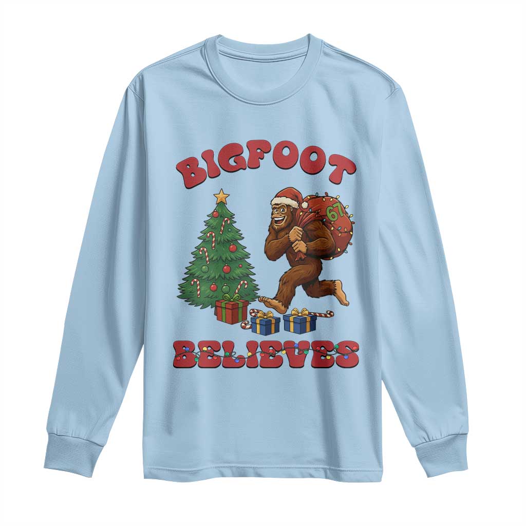 Funny Bigfoot Santa Believes Six Seven Meme Long Sleeve Shirt Trendy Gen Z Xmas Gift - Wonder Print Shop
