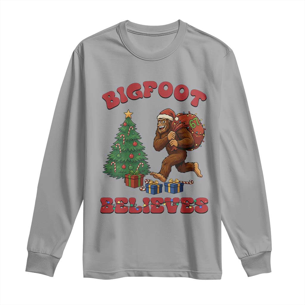 Funny Bigfoot Santa Believes Six Seven Meme Long Sleeve Shirt Trendy Gen Z Xmas Gift - Wonder Print Shop