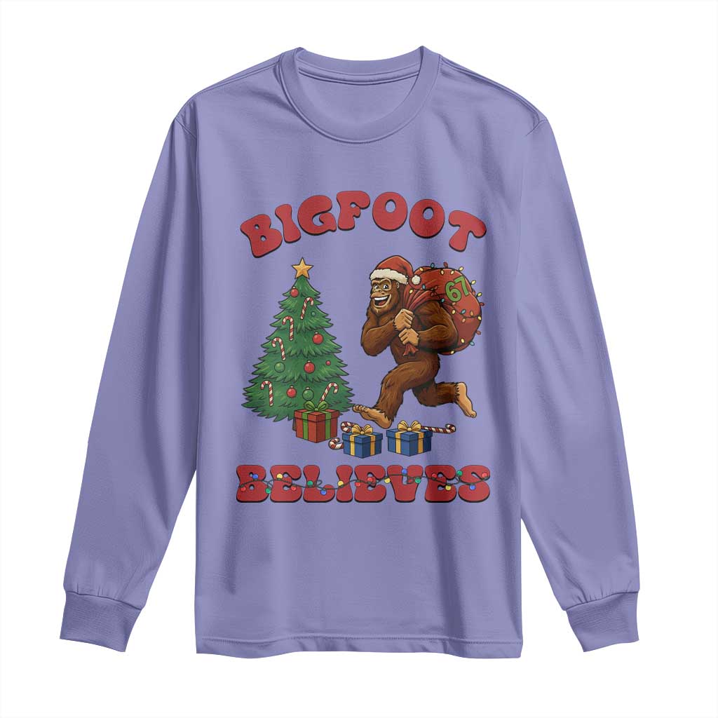 Funny Bigfoot Santa Believes Six Seven Meme Long Sleeve Shirt Trendy Gen Z Xmas Gift - Wonder Print Shop