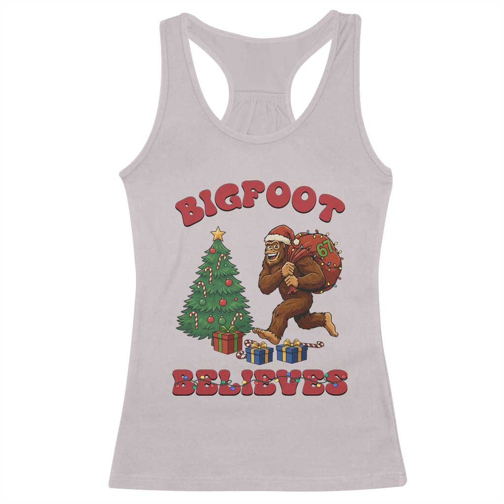 Funny Bigfoot Santa Believes Six Seven Meme Racerback Tank Top Trendy Gen Z Xmas Gift - Wonder Print Shop