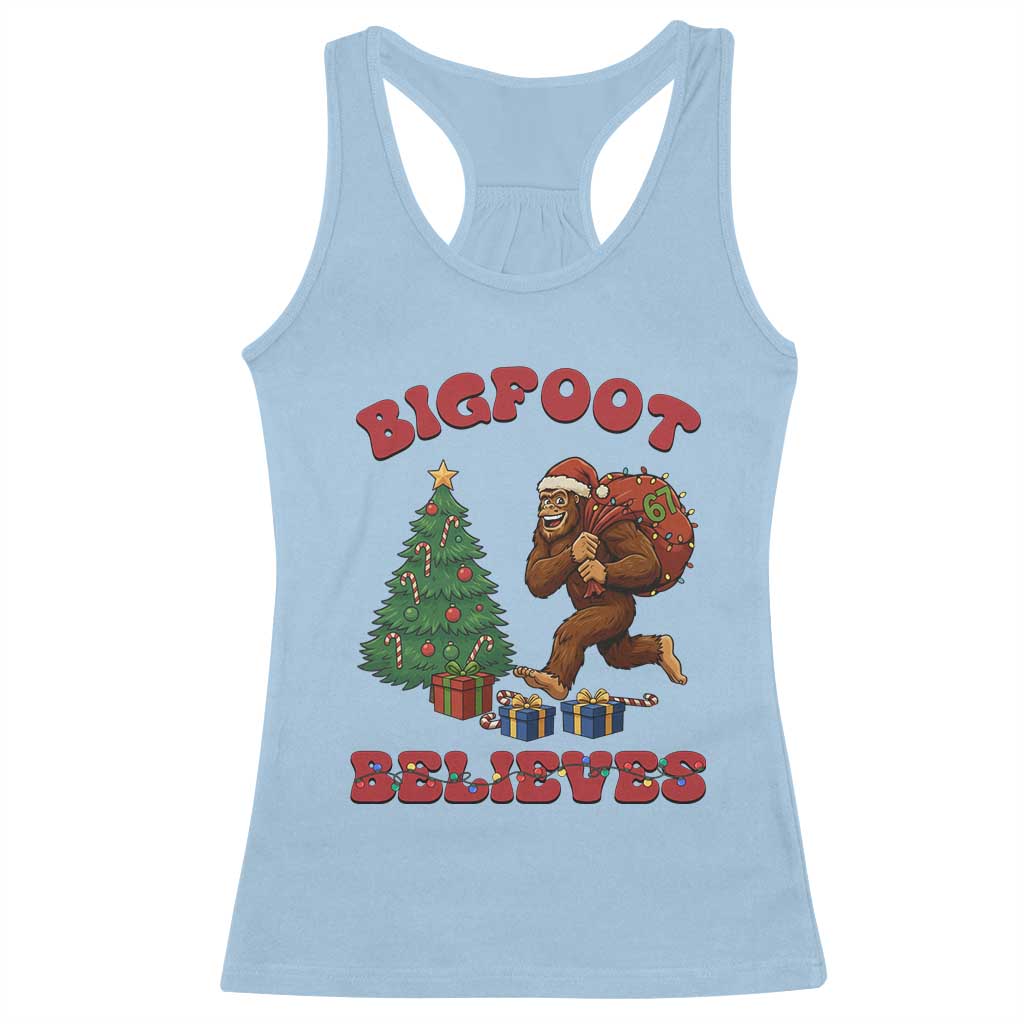 Funny Bigfoot Santa Believes Six Seven Meme Racerback Tank Top Trendy Gen Z Xmas Gift - Wonder Print Shop