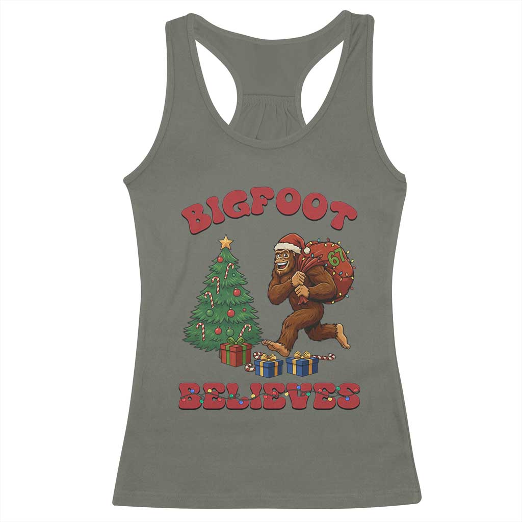 Funny Bigfoot Santa Believes Six Seven Meme Racerback Tank Top Trendy Gen Z Xmas Gift - Wonder Print Shop