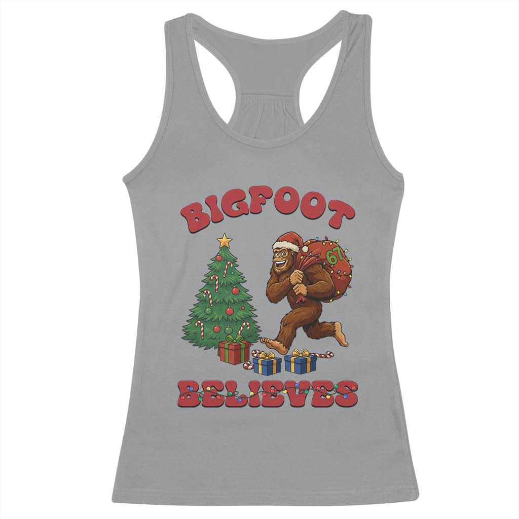 Funny Bigfoot Santa Believes Six Seven Meme Racerback Tank Top Trendy Gen Z Xmas Gift - Wonder Print Shop