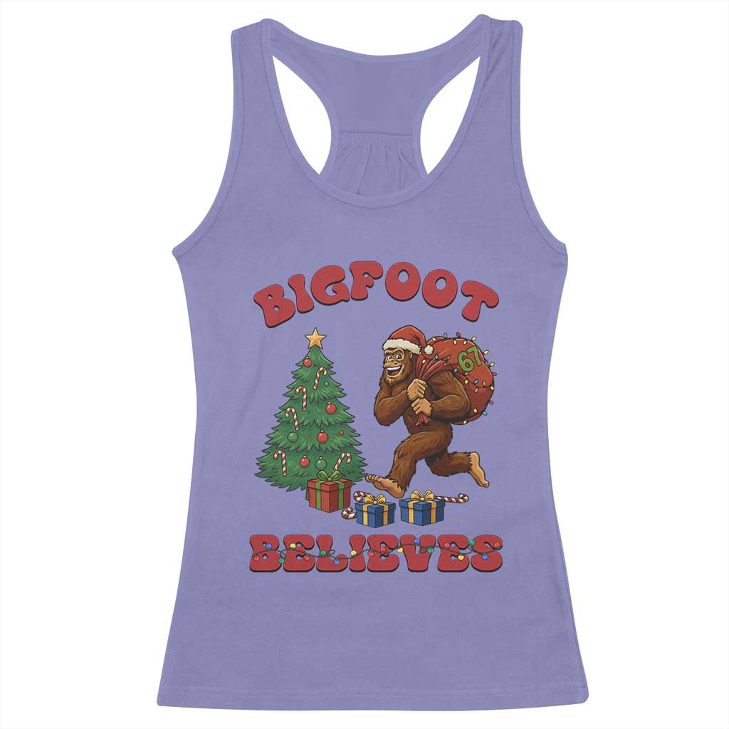 Funny Bigfoot Santa Believes Six Seven Meme Racerback Tank Top Trendy Gen Z Xmas Gift - Wonder Print Shop