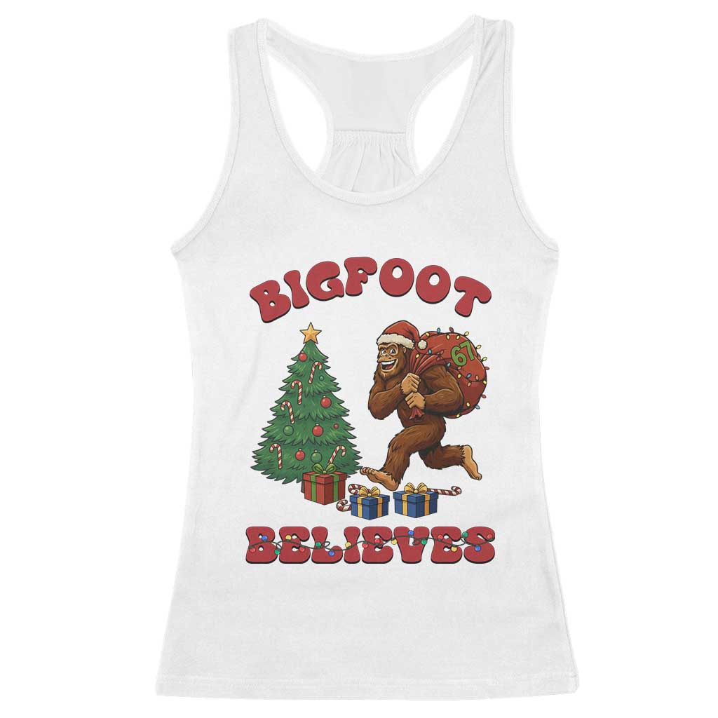 Funny Bigfoot Santa Believes Six Seven Meme Racerback Tank Top Trendy Gen Z Xmas Gift - Wonder Print Shop