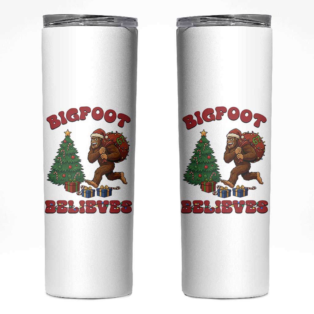 Funny Bigfoot Santa Believes Six Seven Meme Skinny Tumbler Trendy Gen Z Xmas Gift - Wonder Print Shop