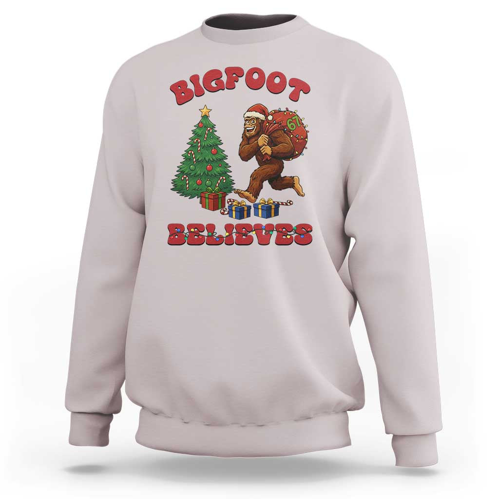 Funny Bigfoot Santa Believes Six Seven Meme Sweatshirt Trendy Gen Z Xmas Gift - Wonder Print Shop