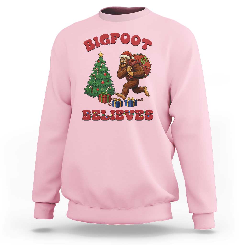 Funny Bigfoot Santa Believes Six Seven Meme Sweatshirt Trendy Gen Z Xmas Gift - Wonder Print Shop