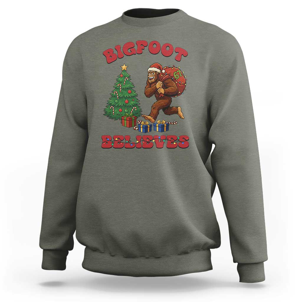 Funny Bigfoot Santa Believes Six Seven Meme Sweatshirt Trendy Gen Z Xmas Gift - Wonder Print Shop