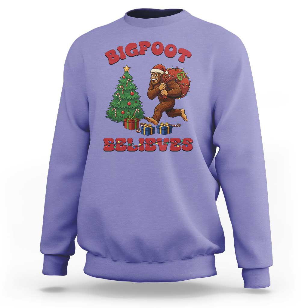 Funny Bigfoot Santa Believes Six Seven Meme Sweatshirt Trendy Gen Z Xmas Gift - Wonder Print Shop