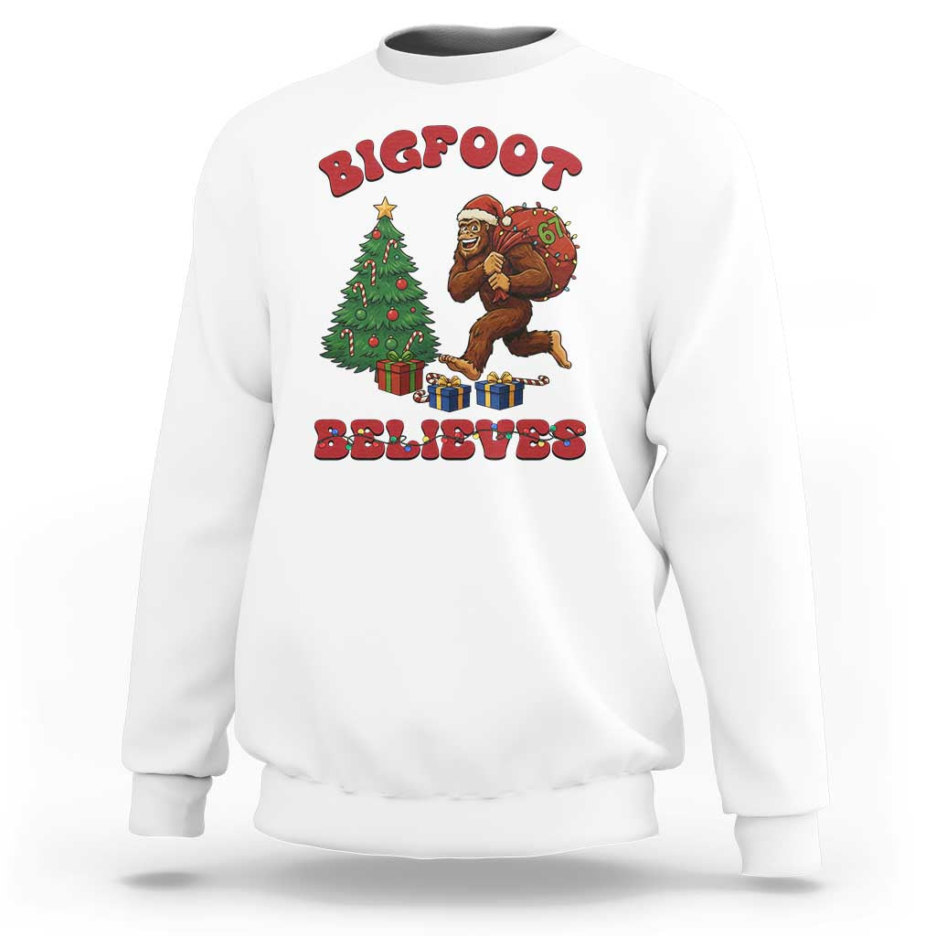 Funny Bigfoot Santa Believes Six Seven Meme Sweatshirt Trendy Gen Z Xmas Gift - Wonder Print Shop