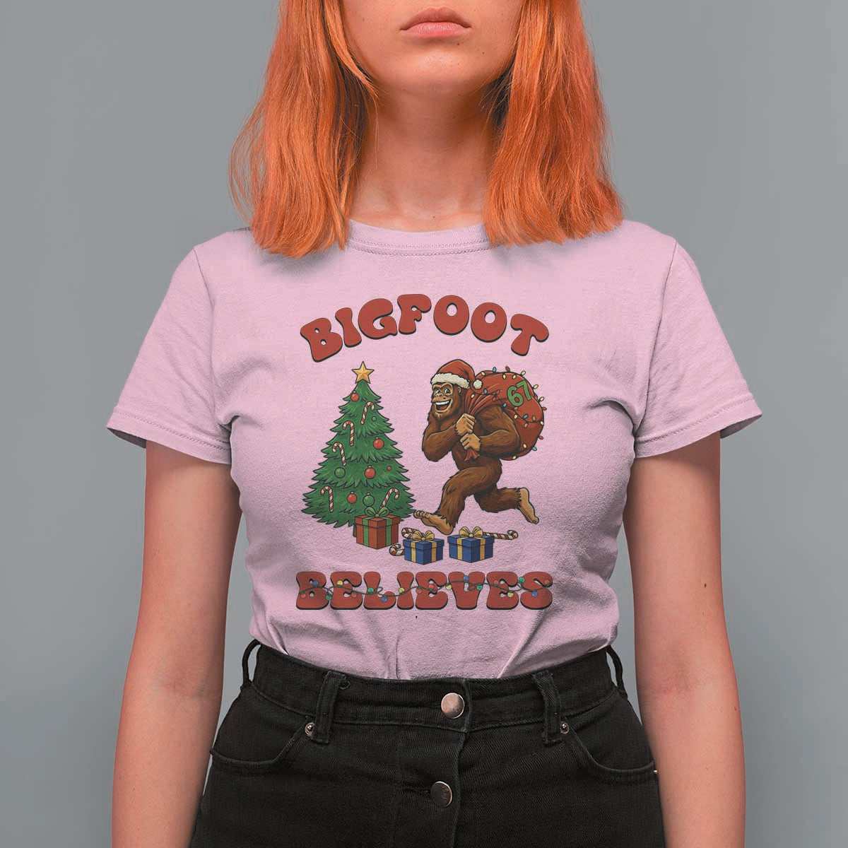 Funny Bigfoot Santa Believes Six Seven Meme T Shirt For Women Trendy Gen Z Xmas Gift - Wonder Print Shop