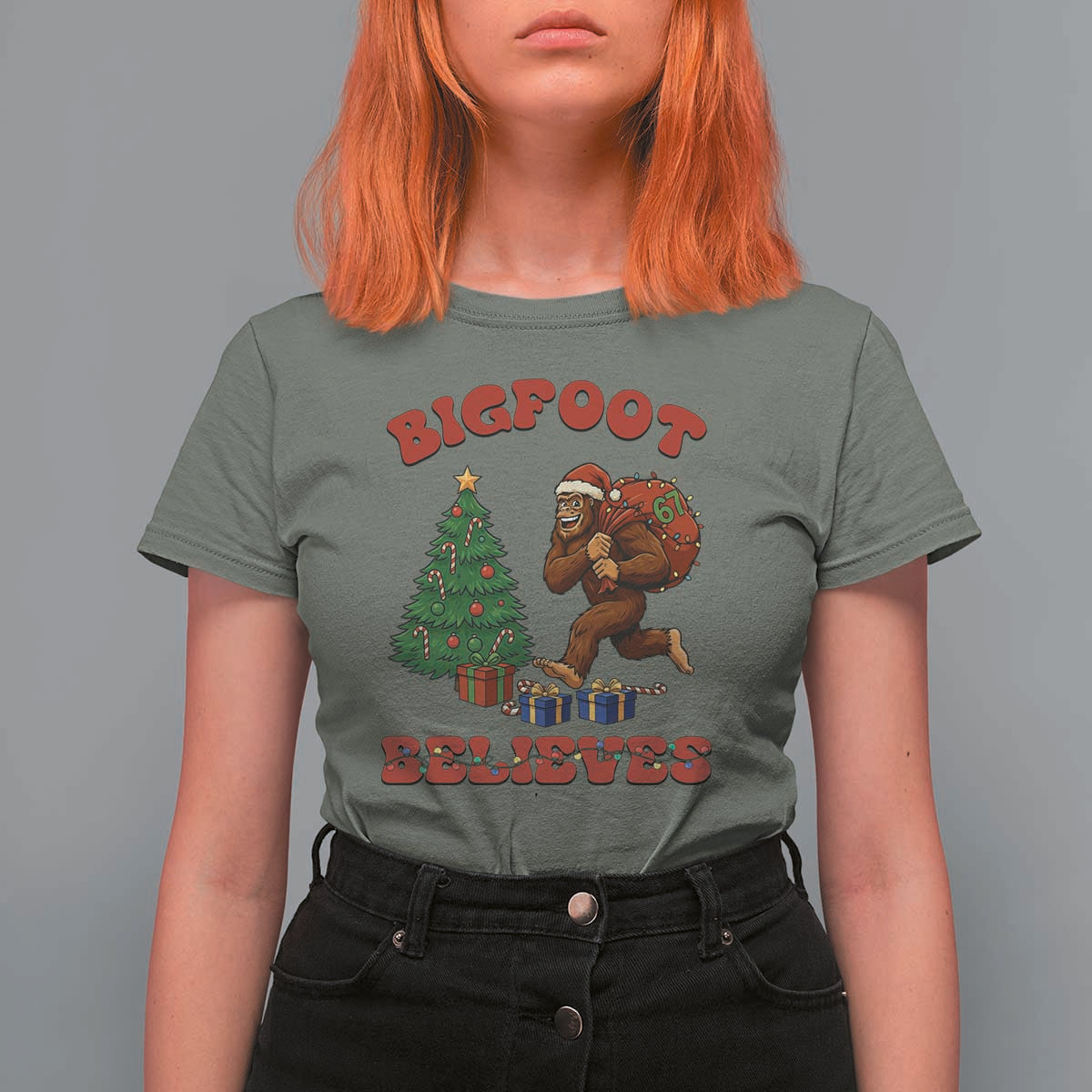 Funny Bigfoot Santa Believes Six Seven Meme T Shirt For Women Trendy Gen Z Xmas Gift - Wonder Print Shop