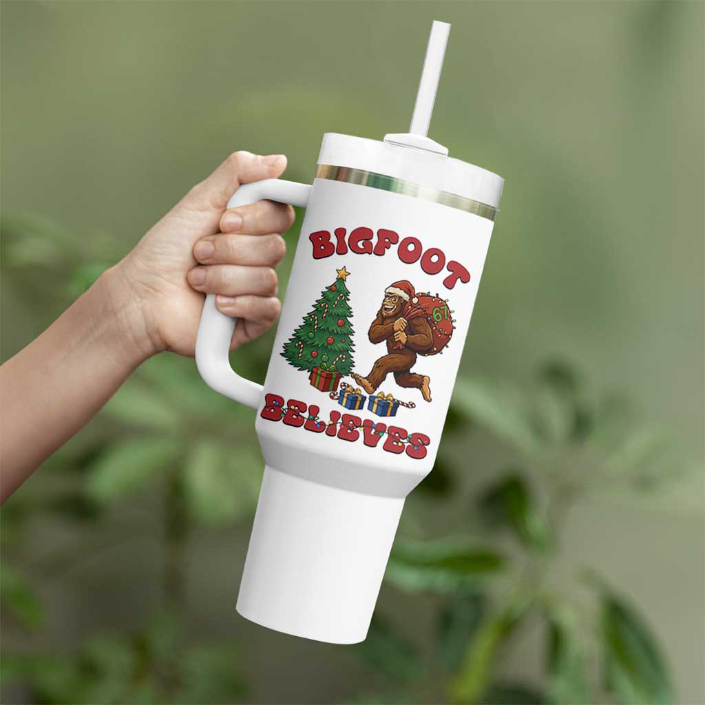 Funny Bigfoot Santa Believes Six Seven Meme Tumbler With Handle Trendy Gen Z Xmas Gift - Wonder Print Shop