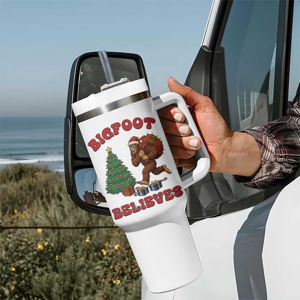 Funny Bigfoot Santa Believes Six Seven Meme Tumbler With Handle Trendy Gen Z Xmas Gift - Wonder Print Shop