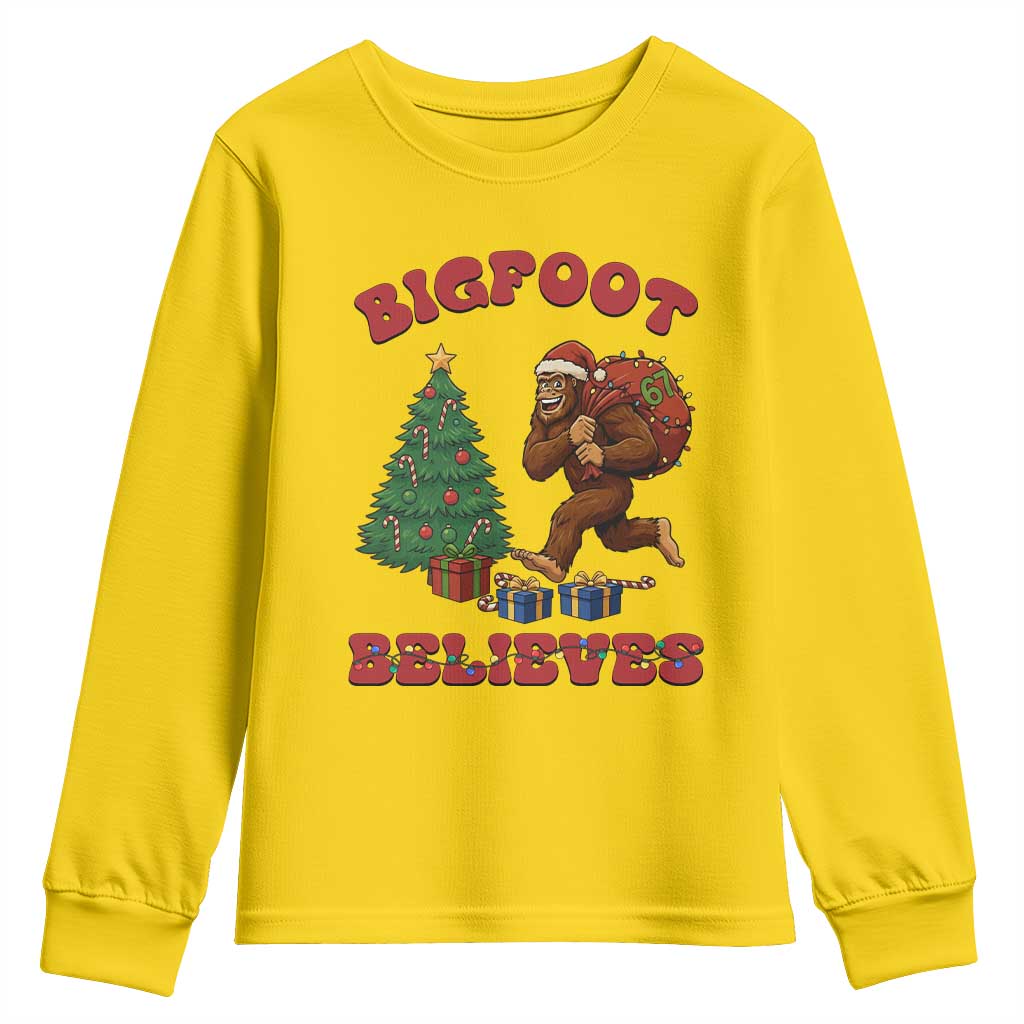 Funny Bigfoot Santa Believes Six Seven Meme Youth Sweatshirt Trendy Gen Z Xmas Gift - Wonder Print Shop