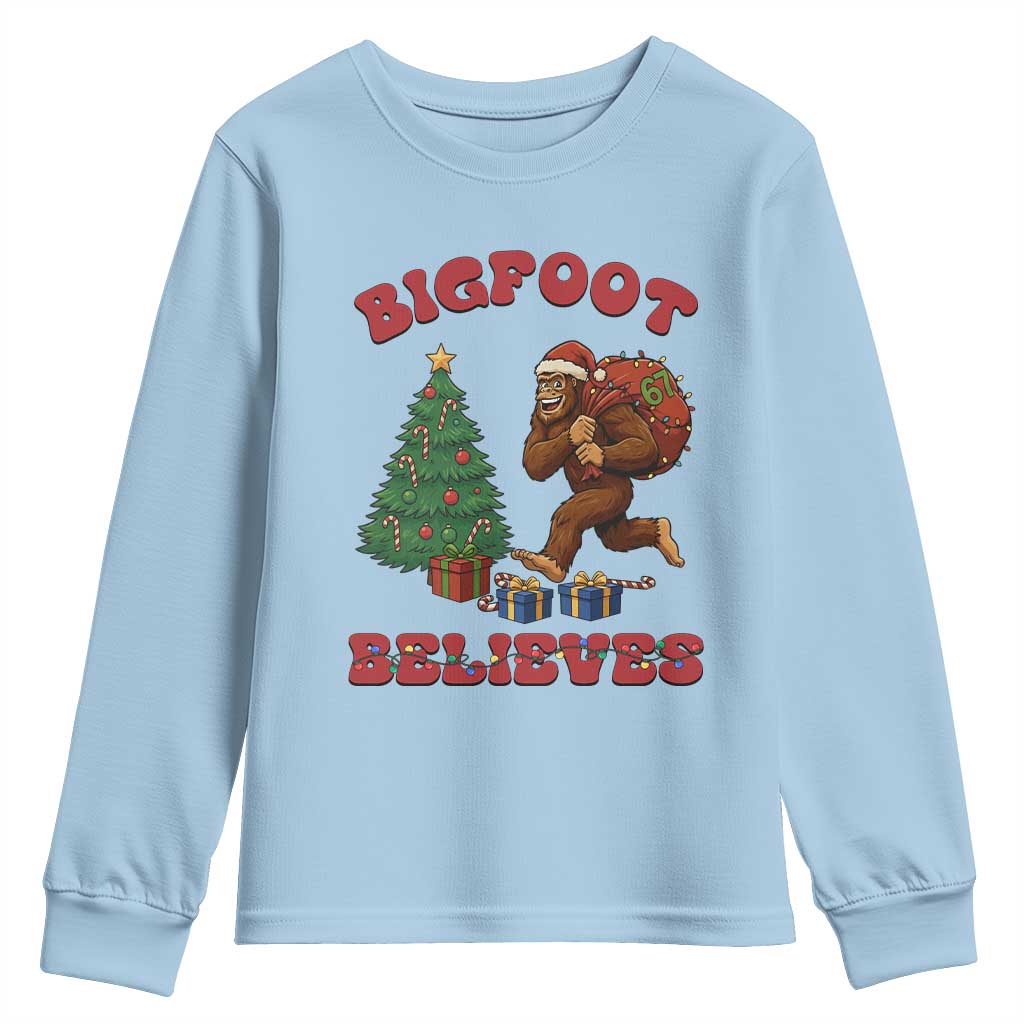 Funny Bigfoot Santa Believes Six Seven Meme Youth Sweatshirt Trendy Gen Z Xmas Gift - Wonder Print Shop