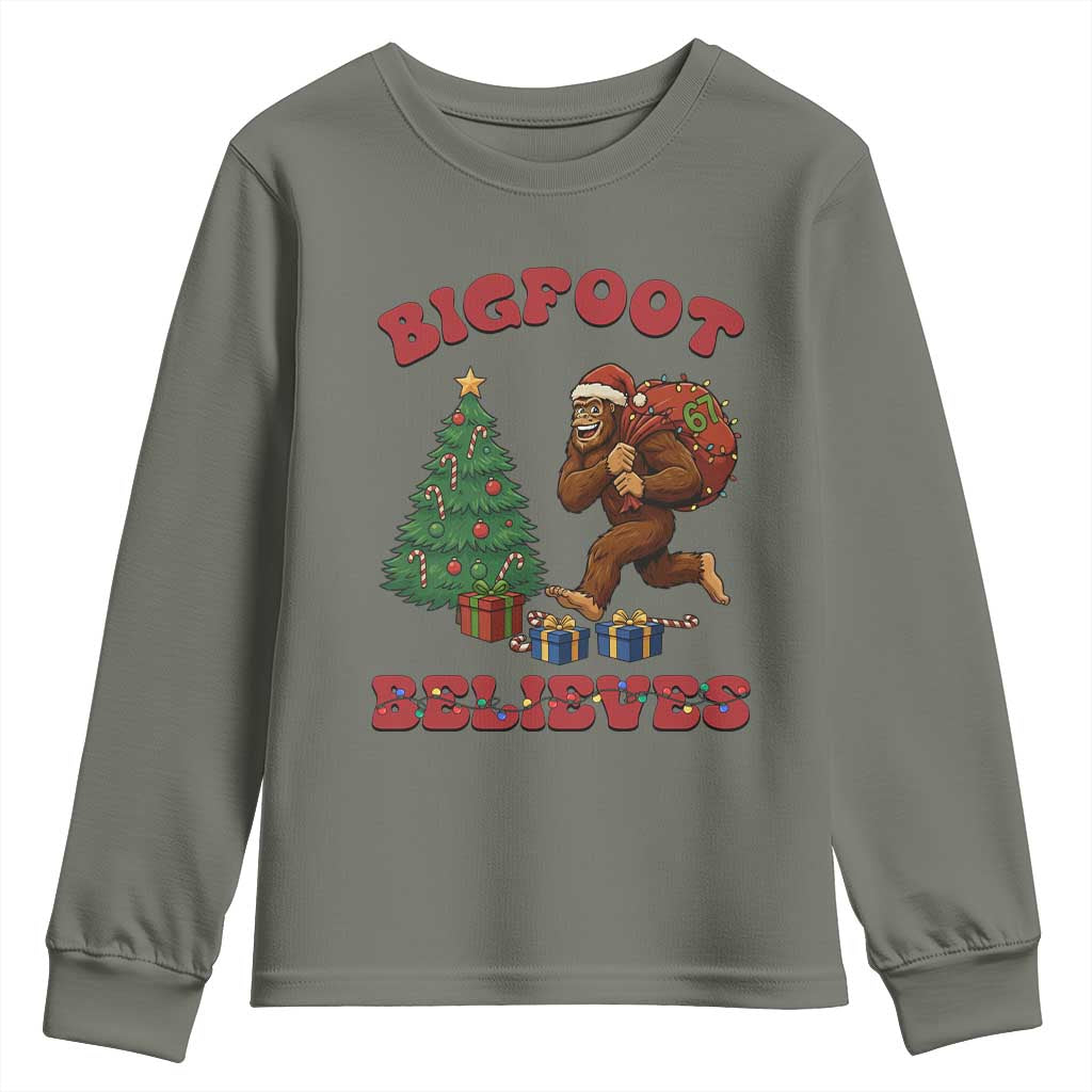 Funny Bigfoot Santa Believes Six Seven Meme Youth Sweatshirt Trendy Gen Z Xmas Gift - Wonder Print Shop