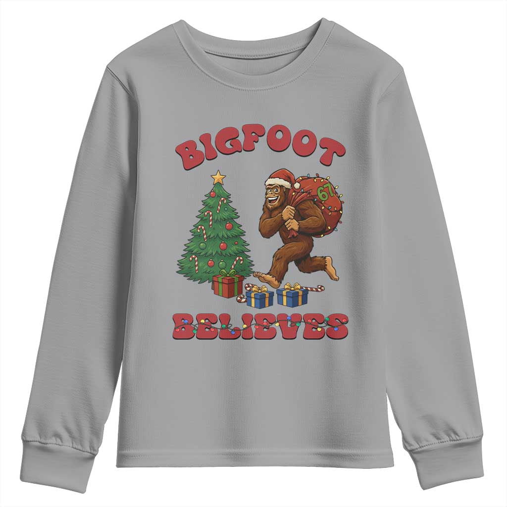 Funny Bigfoot Santa Believes Six Seven Meme Youth Sweatshirt Trendy Gen Z Xmas Gift - Wonder Print Shop