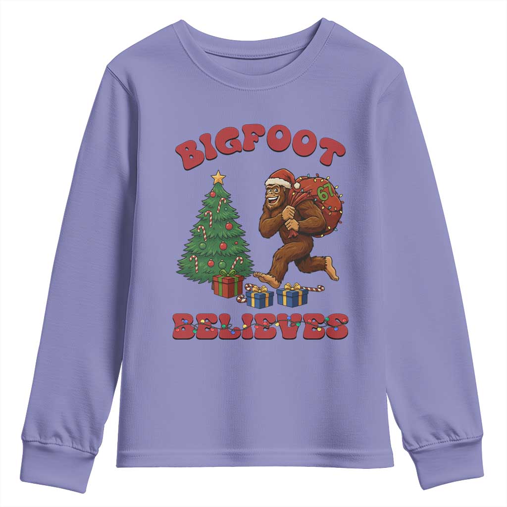 Funny Bigfoot Santa Believes Six Seven Meme Youth Sweatshirt Trendy Gen Z Xmas Gift - Wonder Print Shop