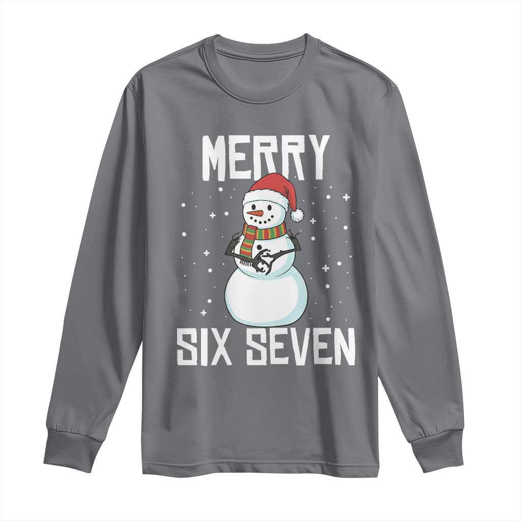 Funny Snowman Merry Six Seven Meme Long Sleeve Shirt Christmas Trending 67 Gift - Wonder Print Shop