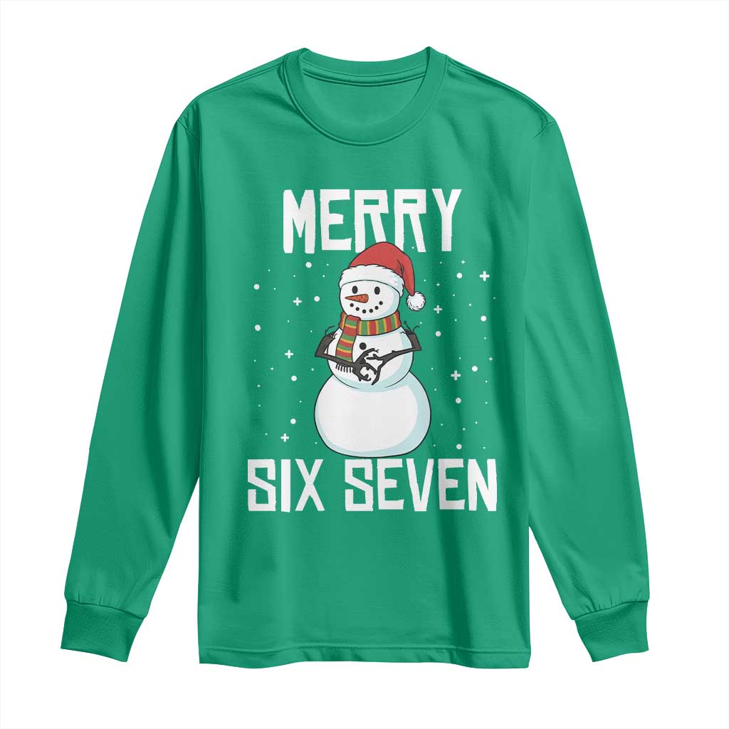 Funny Snowman Merry Six Seven Meme Long Sleeve Shirt Christmas Trending 67 Gift - Wonder Print Shop
