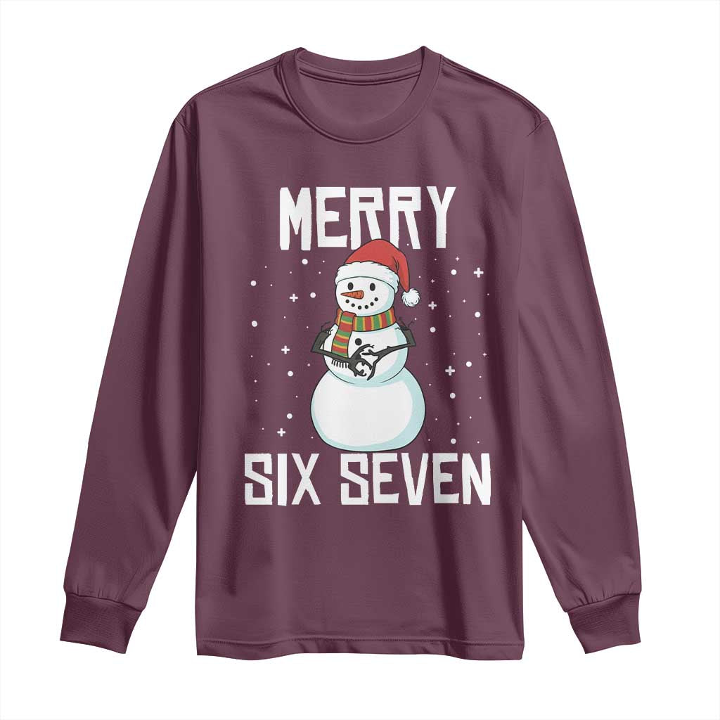 Funny Snowman Merry Six Seven Meme Long Sleeve Shirt Christmas Trending 67 Gift - Wonder Print Shop