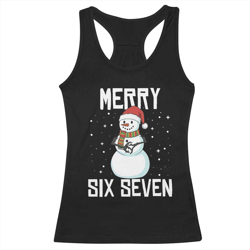 Funny Snowman Merry Six Seven Meme Racerback Tank Top Christmas Trending 67 Gift - Wonder Print Shop