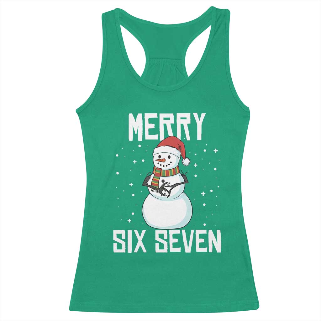 Funny Snowman Merry Six Seven Meme Racerback Tank Top Christmas Trending 67 Gift - Wonder Print Shop