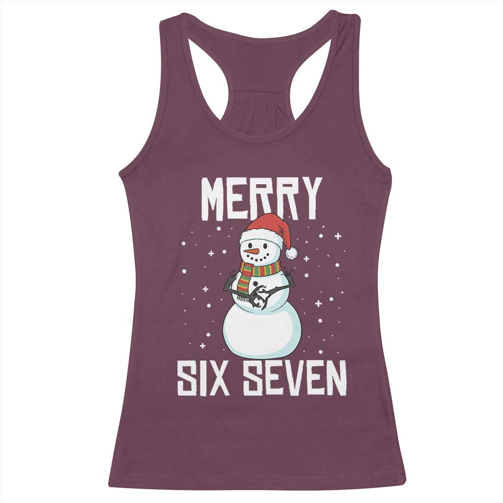 Funny Snowman Merry Six Seven Meme Racerback Tank Top Christmas Trending 67 Gift - Wonder Print Shop