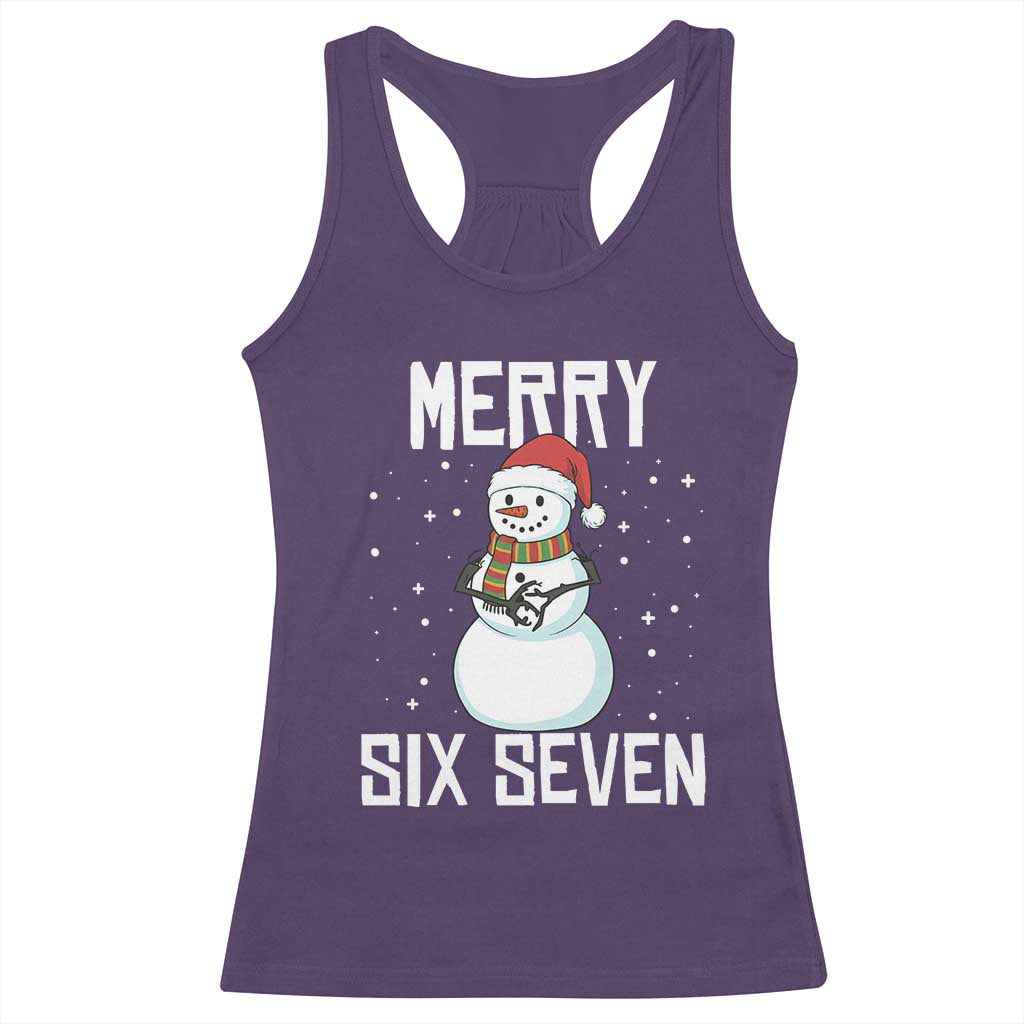 Funny Snowman Merry Six Seven Meme Racerback Tank Top Christmas Trending 67 Gift - Wonder Print Shop