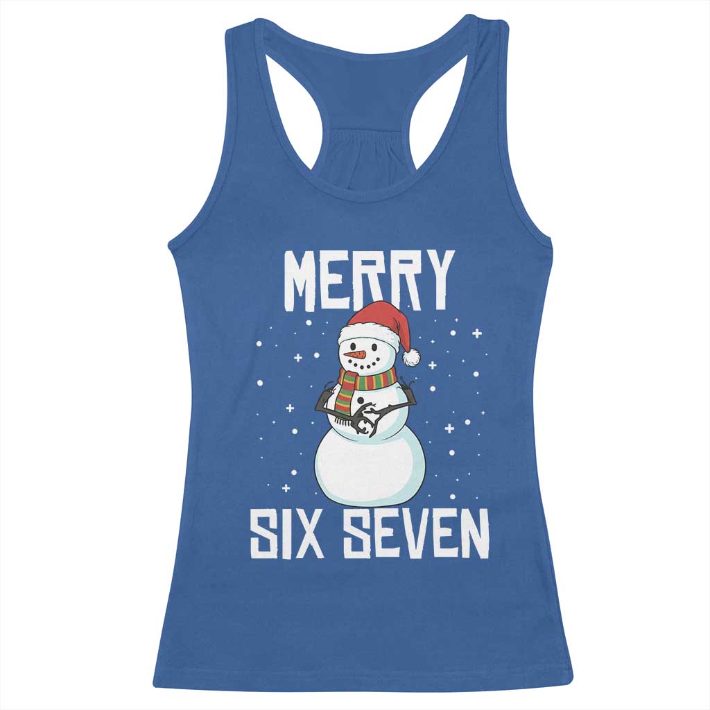 Funny Snowman Merry Six Seven Meme Racerback Tank Top Christmas Trending 67 Gift - Wonder Print Shop