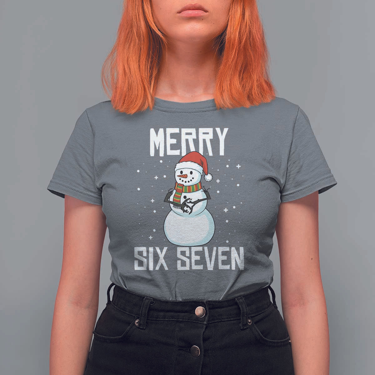 Funny Snowman Merry Six Seven Meme T Shirt For Women Christmas Trending 67 Gift - Wonder Print Shop