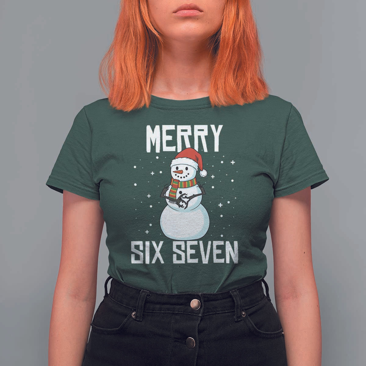 Funny Snowman Merry Six Seven Meme T Shirt For Women Christmas Trending 67 Gift - Wonder Print Shop