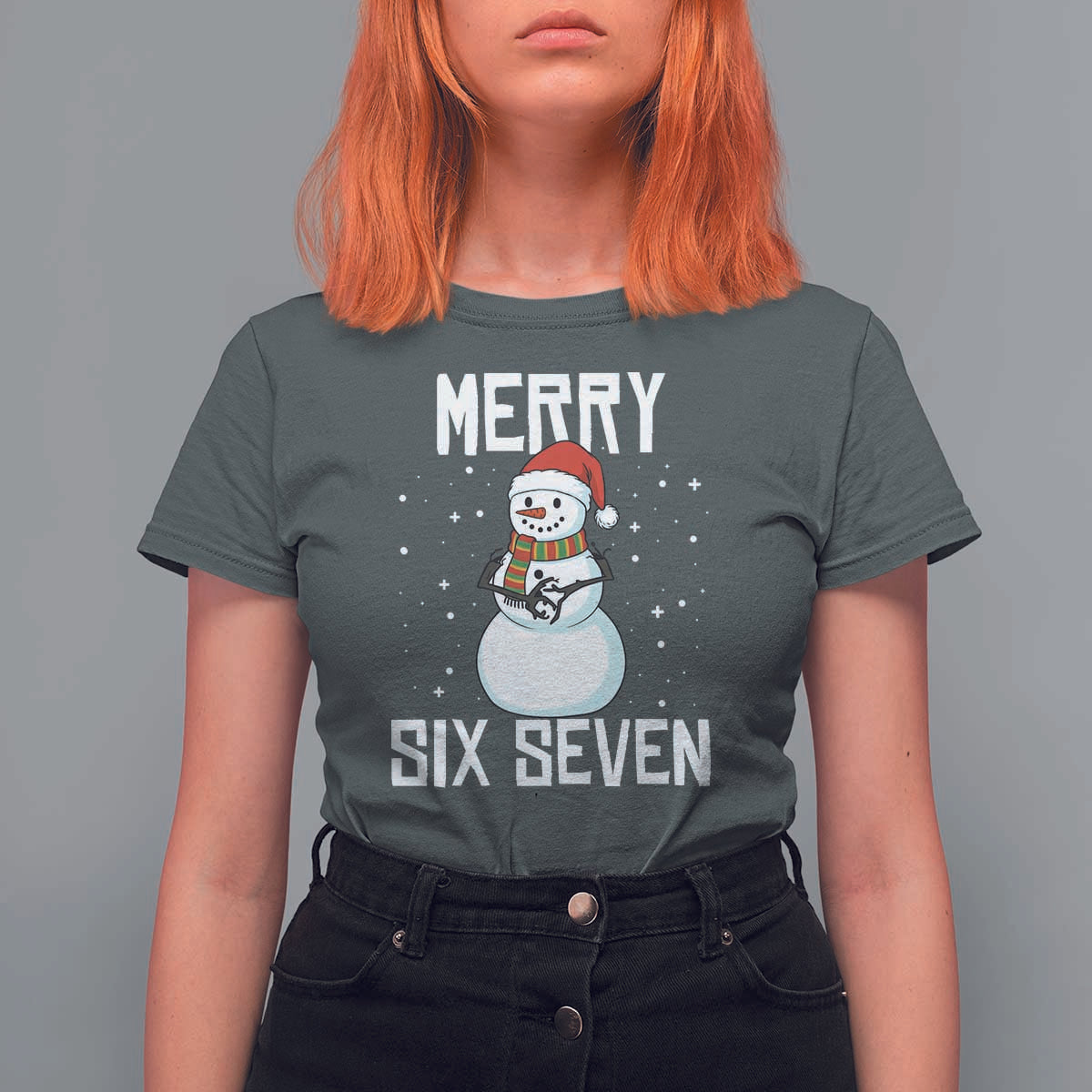 Funny Snowman Merry Six Seven Meme T Shirt For Women Christmas Trending 67 Gift - Wonder Print Shop