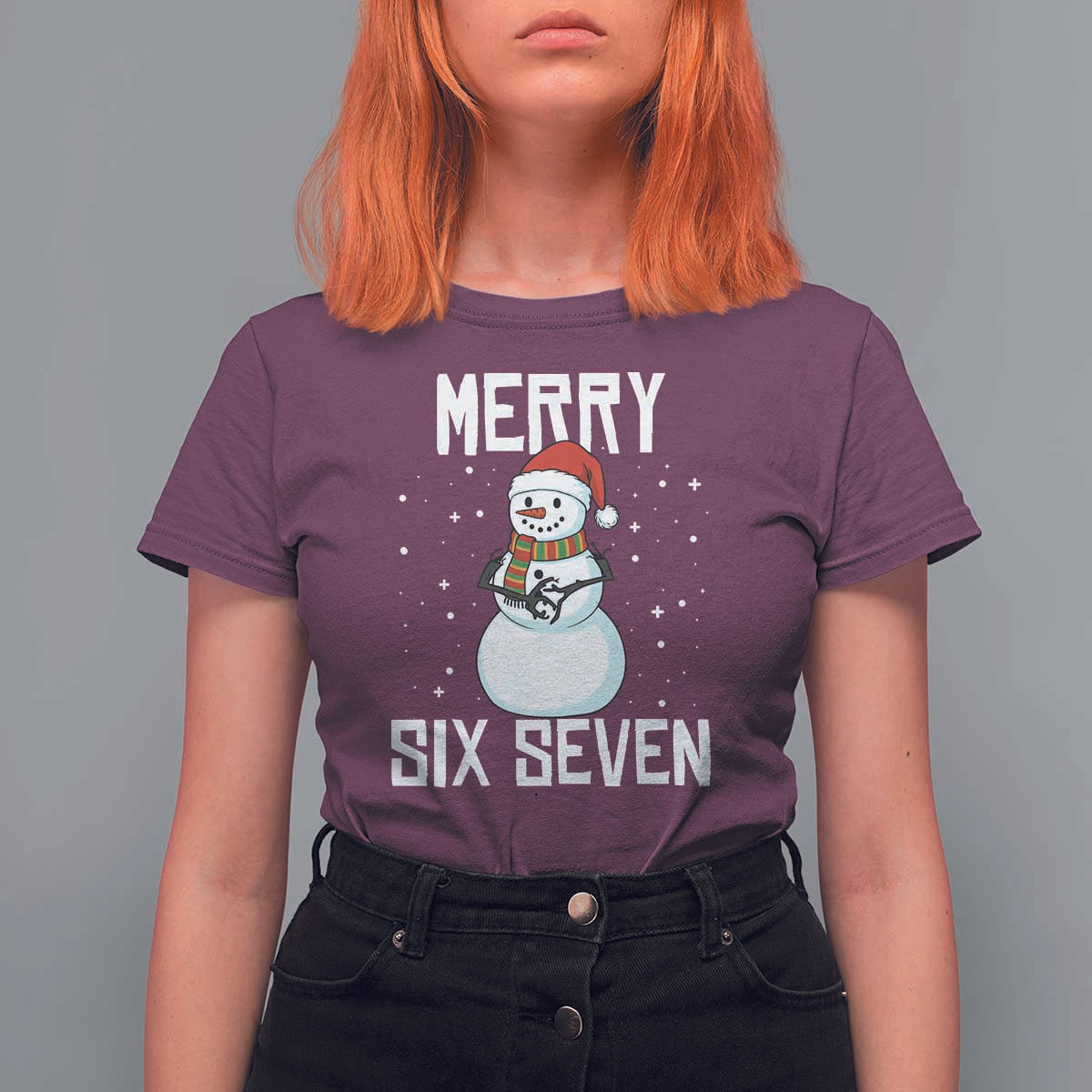Funny Snowman Merry Six Seven Meme T Shirt For Women Christmas Trending 67 Gift - Wonder Print Shop