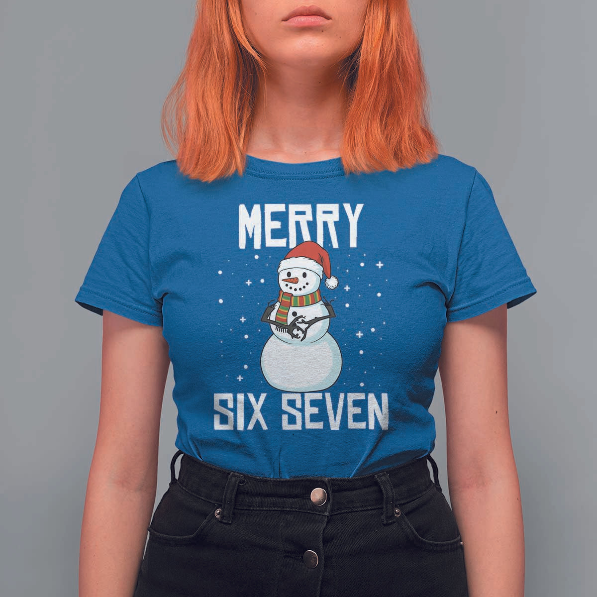Funny Snowman Merry Six Seven Meme T Shirt For Women Christmas Trending 67 Gift - Wonder Print Shop