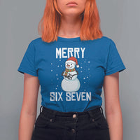 Funny Snowman Merry Six Seven Meme T Shirt For Women Christmas Trending 67 Gift - Wonder Print Shop