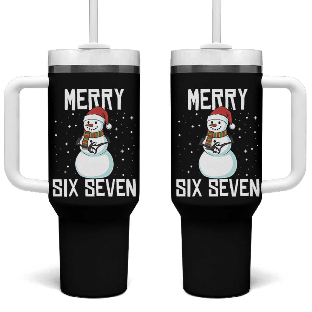 Funny Snowman Merry Six Seven Meme Tumbler With Handle Christmas Trending 67 Gift - Wonder Print Shop